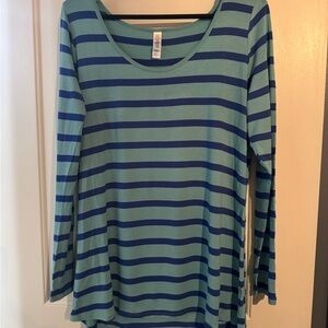 Striped Blue 3/4 Length Women's Top - size S